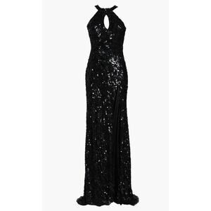 Mac Duggal Sequin Cowl Back Column Gown Black 6